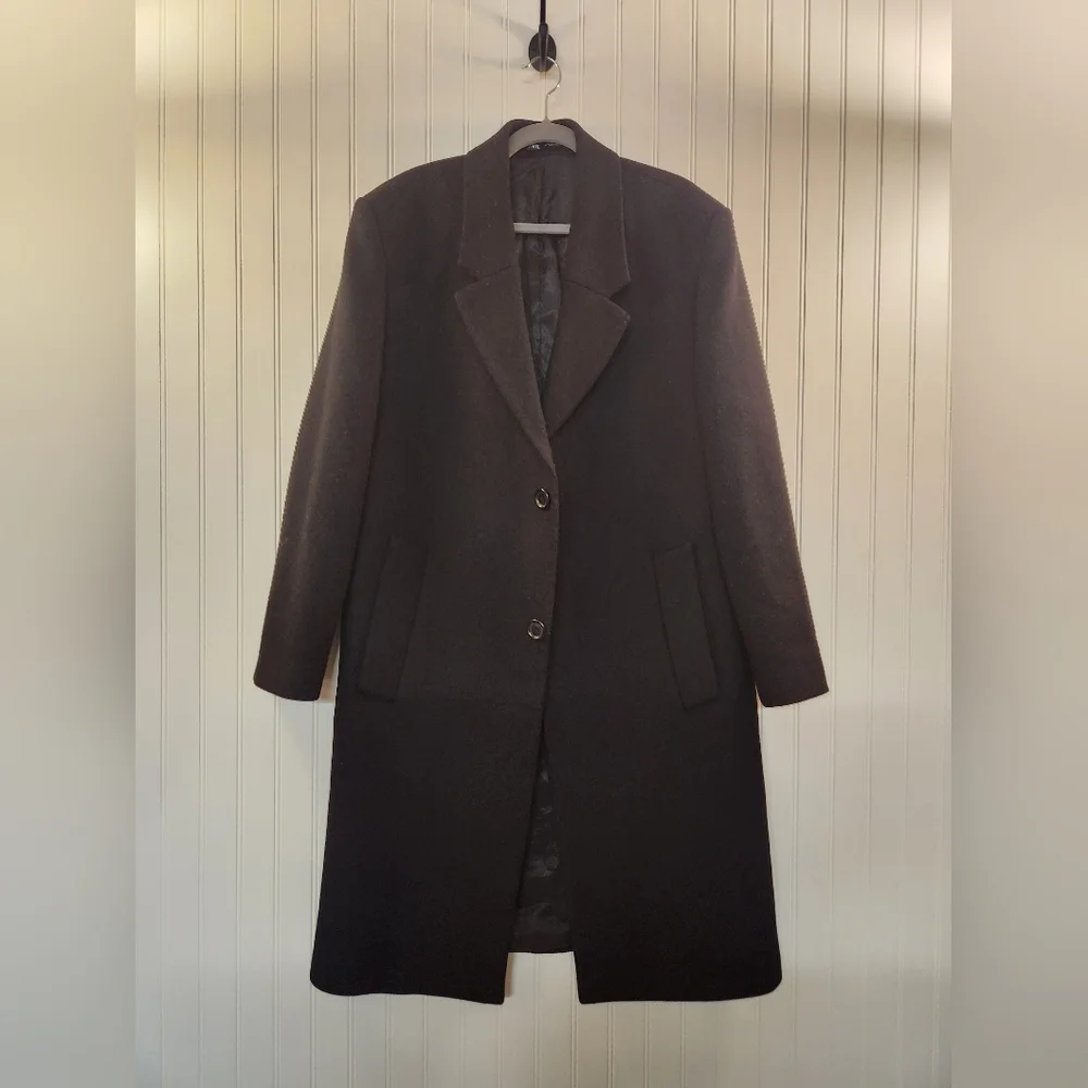 NEW Zara Women's Black Wool Blend Coat Size M Classic Preppy Formal Warm Elegant